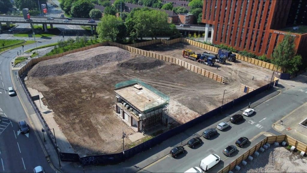 Aerial shot from timelapse mast of demolition