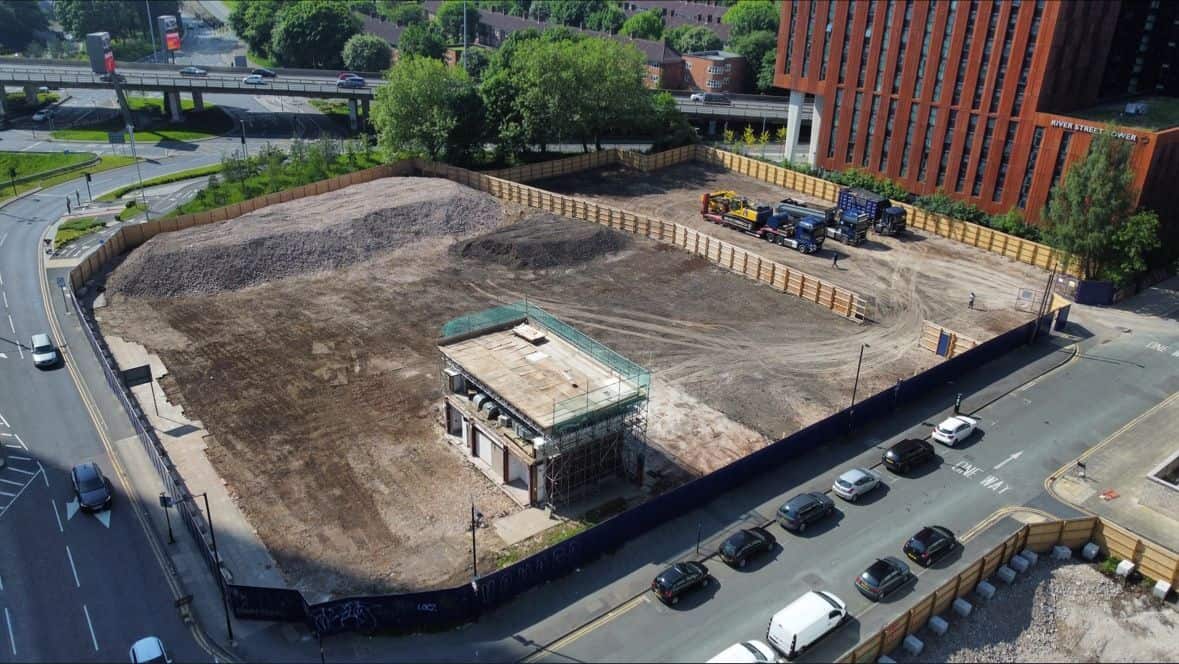 Aerial shot from timelapse mast of demolition