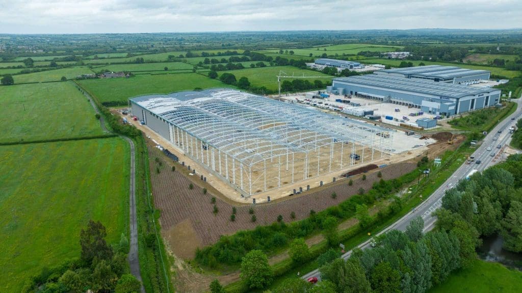 Aerial image of logistics building in construction