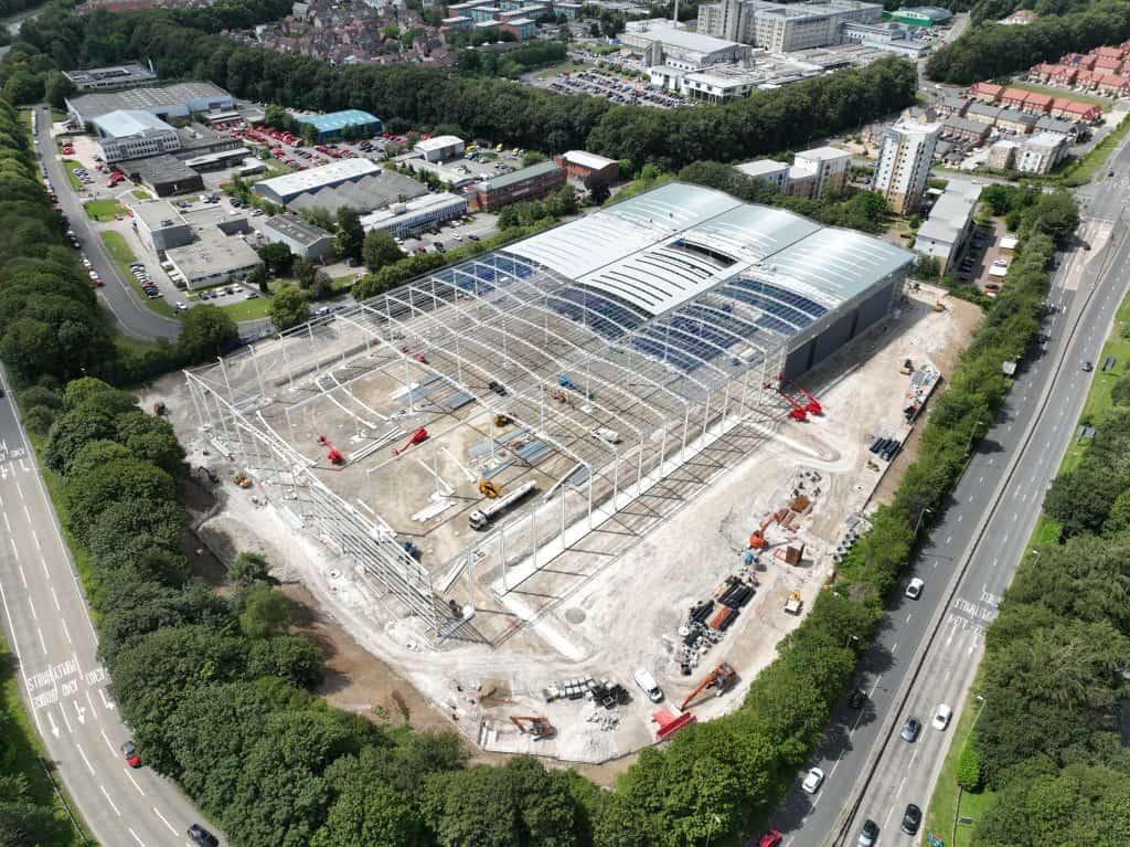 Aerial image of logistics building on a construction site