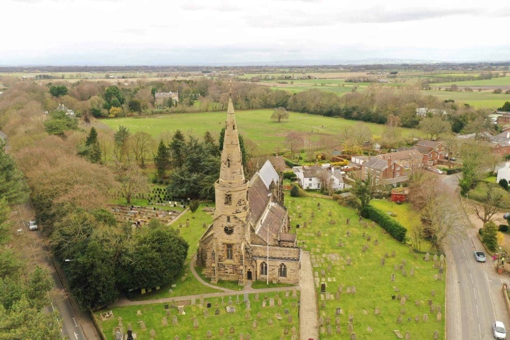 Aerial image of church spire
