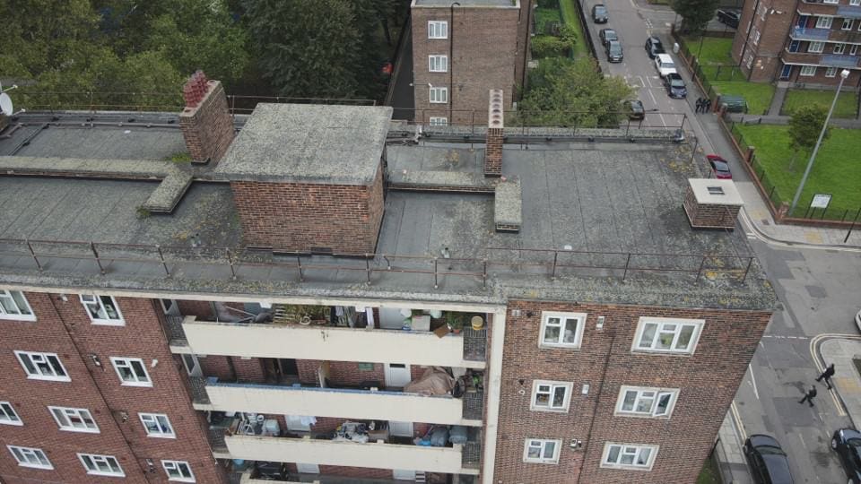 Aerial image of block of flats for property condition survey