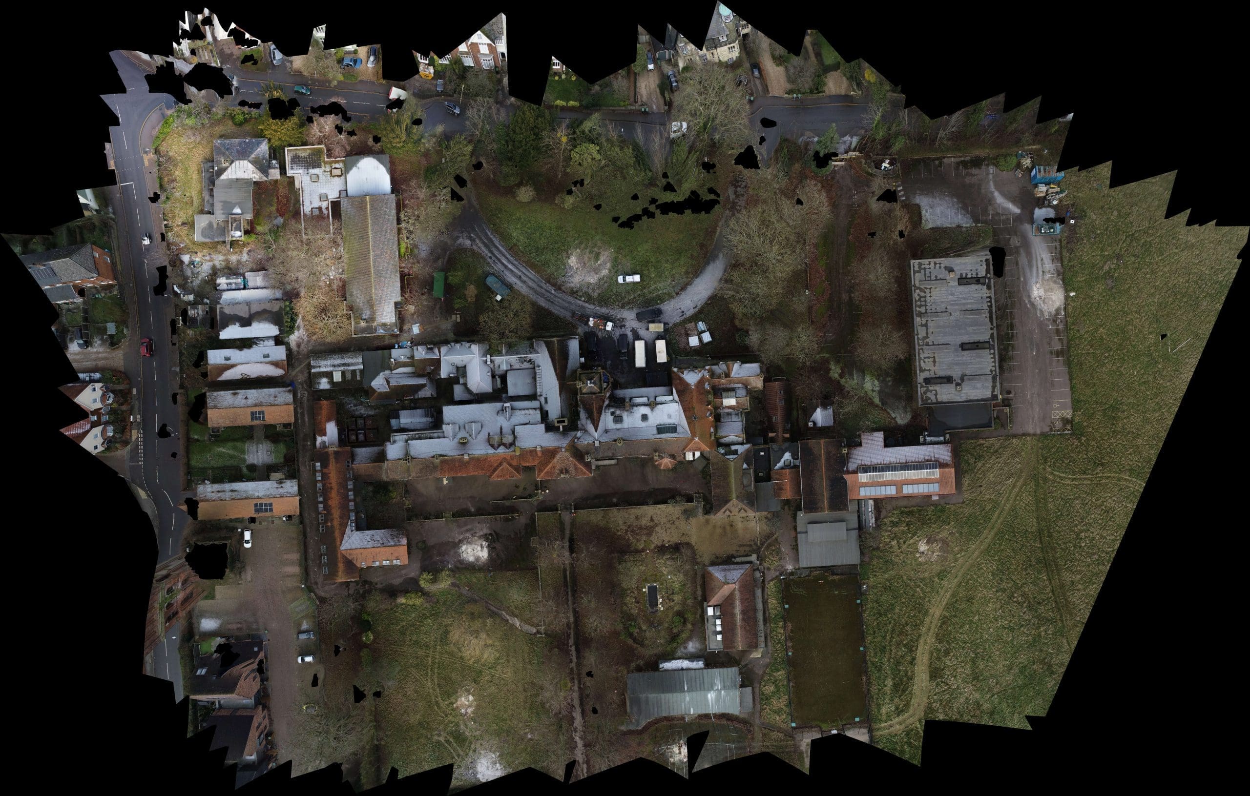 Orthomosaic photo of school building