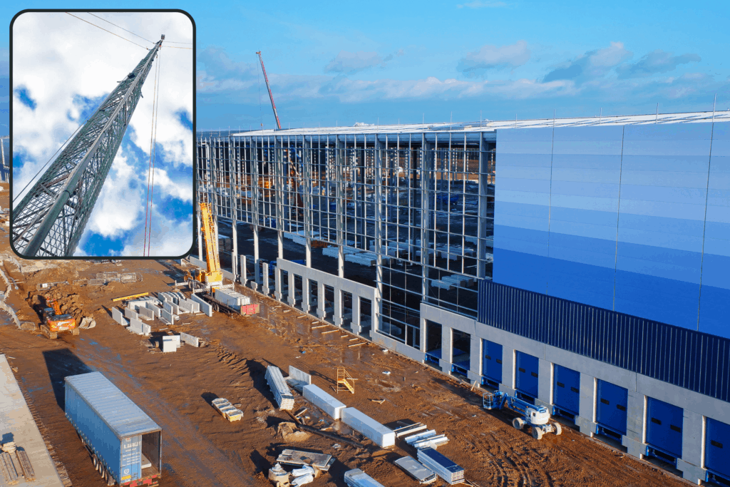 Timelapse mast and logistics building in the background