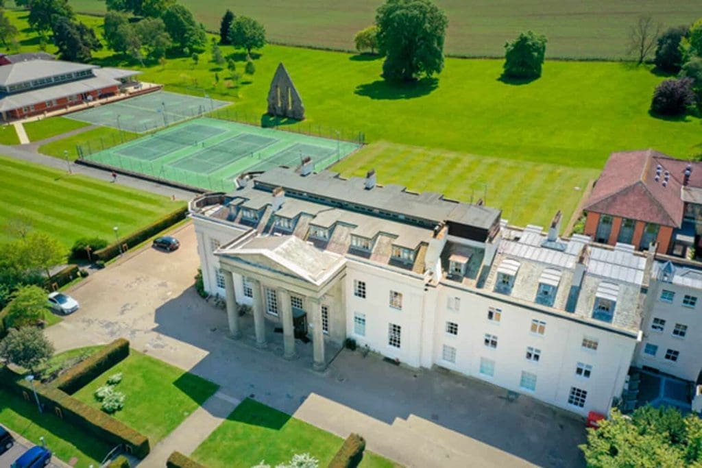 Aerial shot of Concord College campus layout