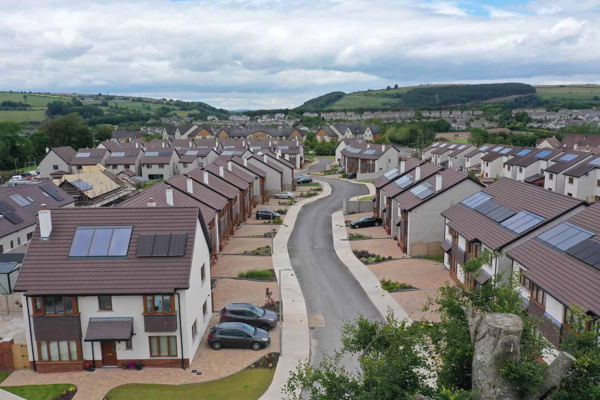 Aerial shot of timber-frame homes in Ireland